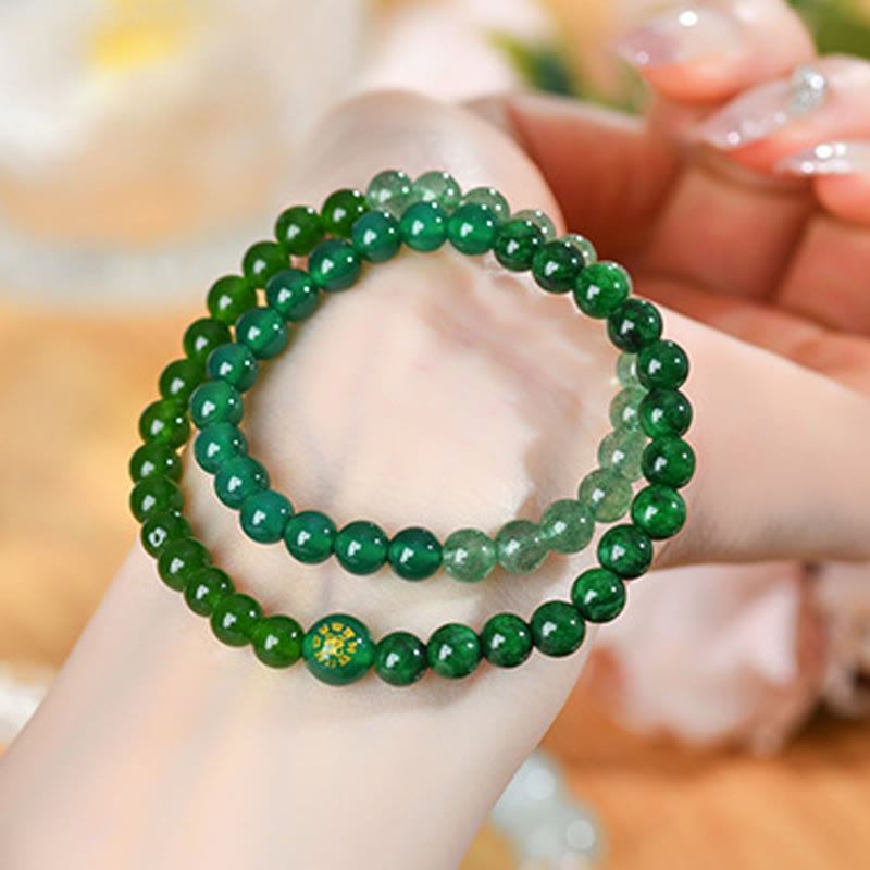 Buddha Stones Cinq éléments Divers cristal d'agate Calcédoine Cristal blanc Bracelet porte-bonheur en agate blanche