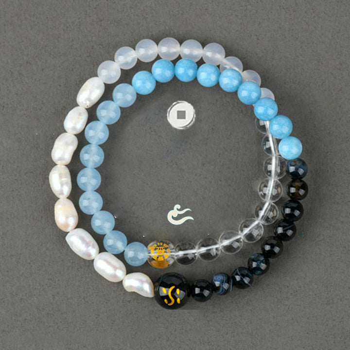 Buddha Stones Cinq éléments Divers cristal d'agate Perle Onyx noir Agate blanche Cristal blanc Bracelet porte-bonheur