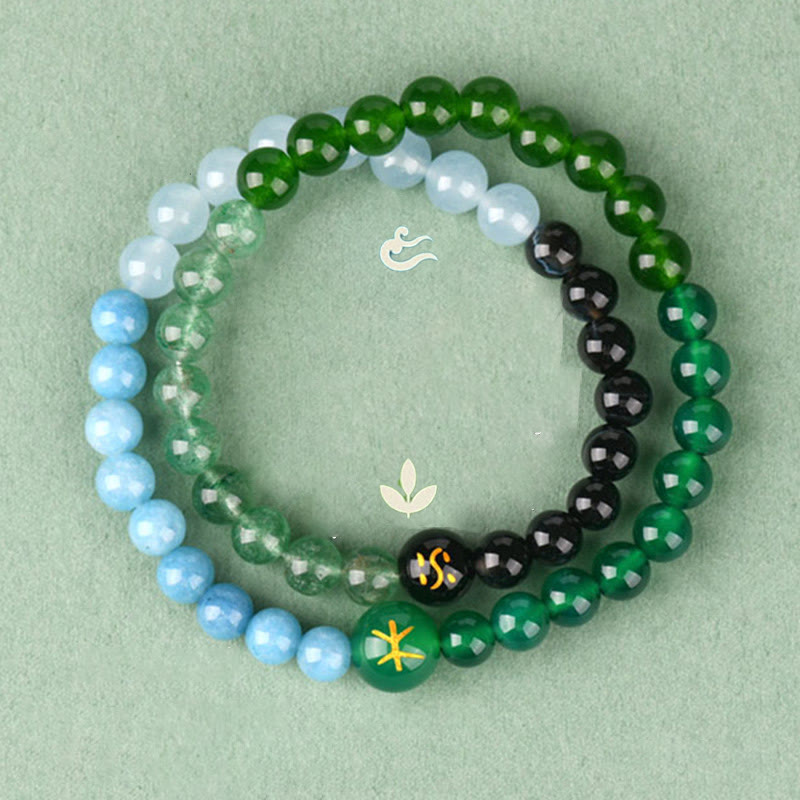 Buddha Stones Cinq éléments Divers cristal d'agate Perle Onyx noir Agate blanche Cristal blanc Bracelet porte-bonheur