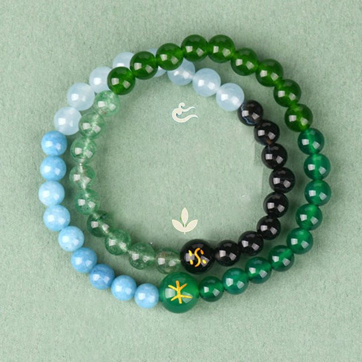 Buddha Stones Cinq éléments Divers cristal d'agate Perle Onyx noir Agate blanche Cristal blanc Bracelet porte-bonheur