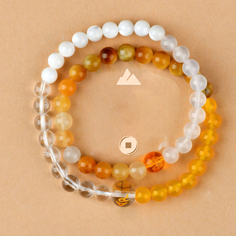 Buddha Stones Cinq éléments Divers cristal d'agate Perle Onyx noir Agate blanche Cristal blanc Bracelet porte-bonheur