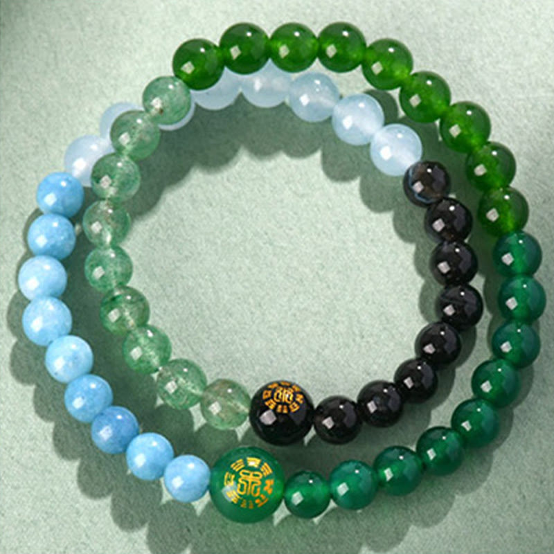 Buddha Stones Cinq éléments Divers cristal d'agate Perle Onyx noir Agate blanche Cristal blanc Bracelet porte-bonheur