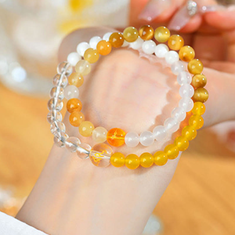 Buddha Stones Cinq éléments Divers cristal d'agate Perle Onyx noir Agate blanche Cristal blanc Bracelet porte-bonheur