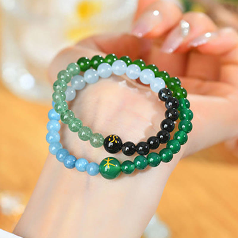 Buddha Stones Cinq éléments Divers cristal d'agate Perle Onyx noir Agate blanche Cristal blanc Bracelet porte-bonheur