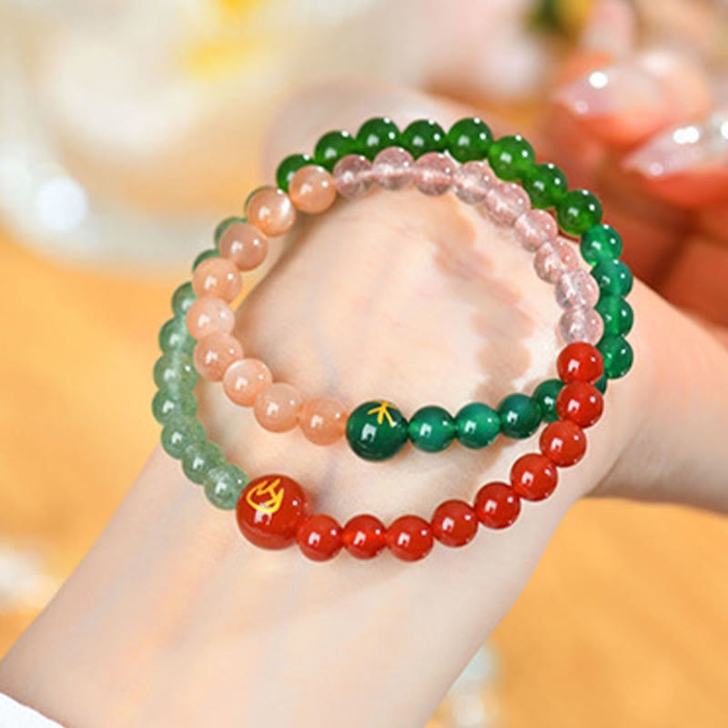 Buddha Stones Cinq éléments Divers cristal d'agate Perle Onyx noir Agate blanche Cristal blanc Bracelet porte-bonheur