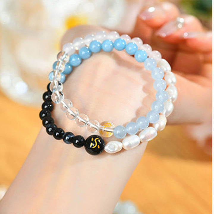 Buddha Stones Cinq éléments Divers cristal d'agate Perle Onyx noir Agate blanche Cristal blanc Bracelet porte-bonheur