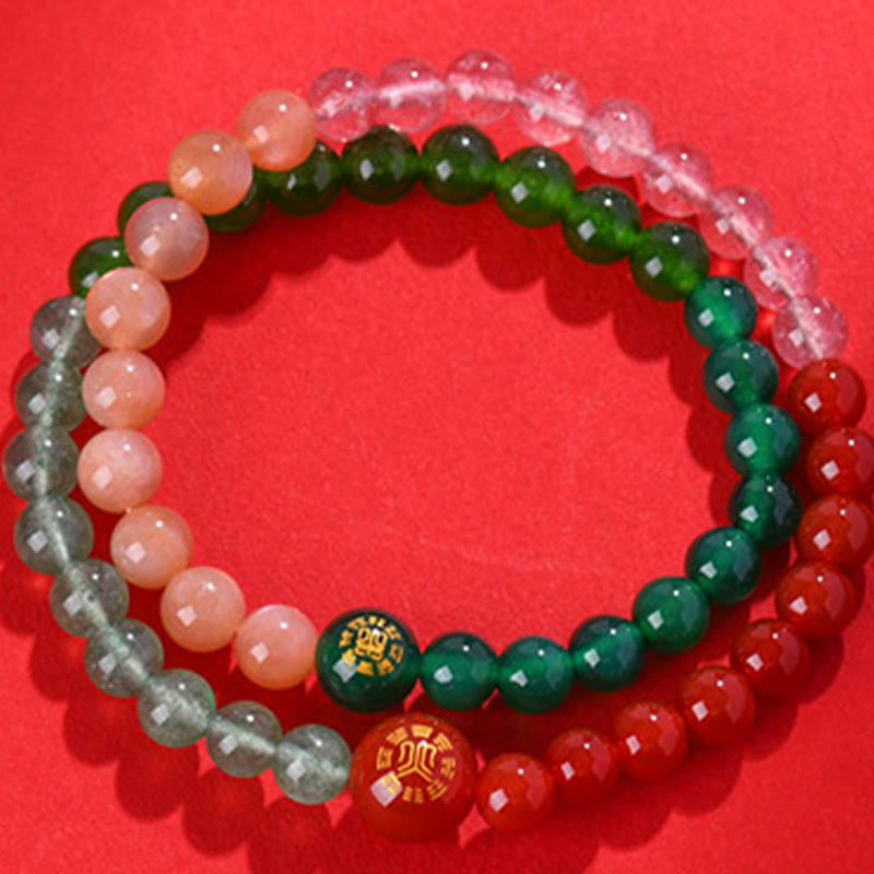 Buddha Stones Cinq éléments Divers cristal d'agate Perle Onyx noir Agate blanche Cristal blanc Bracelet porte-bonheur