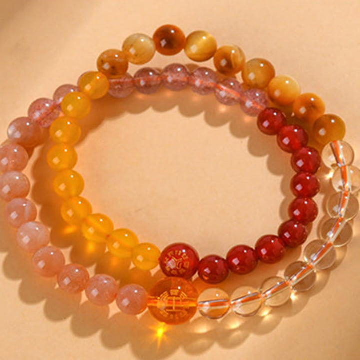 Buddha Stones Cinq éléments Divers cristal d'agate Perle Onyx noir Agate blanche Cristal blanc Bracelet porte-bonheur