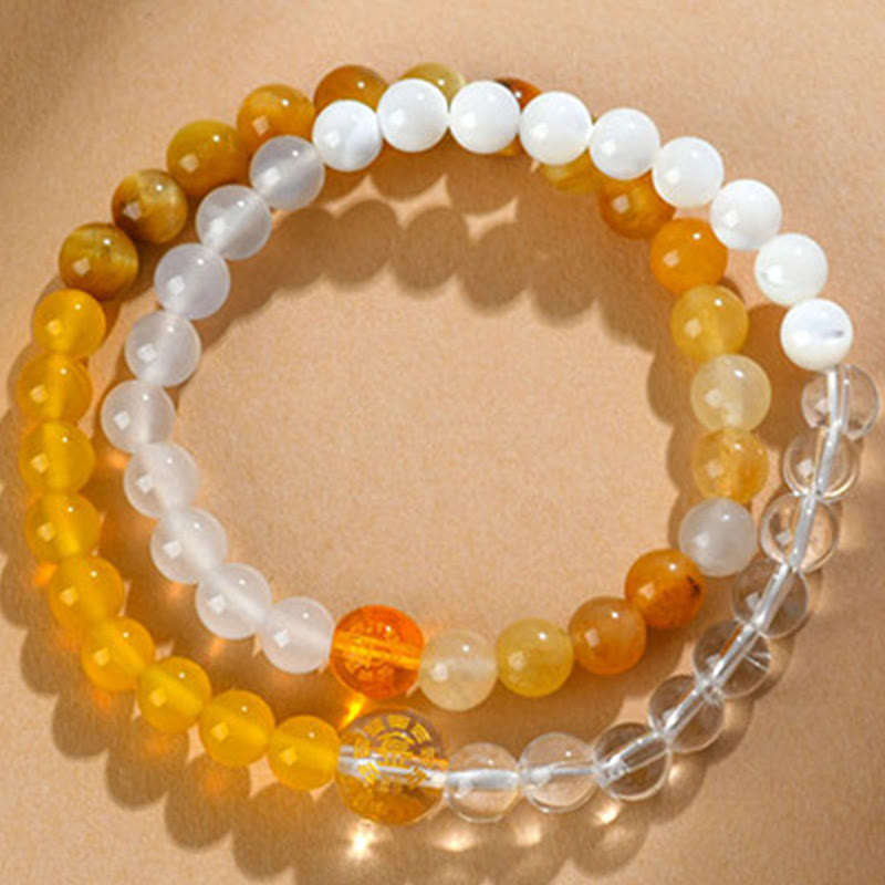 Buddha Stones Cinq éléments Divers cristal d'agate Perle Onyx noir Agate blanche Cristal blanc Bracelet porte-bonheur