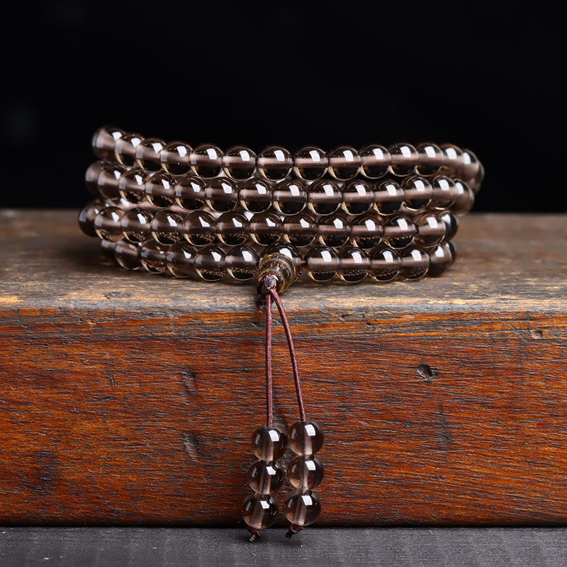 Bracelet Mala 108 perles en obsidienne noire avec Buddha Stones