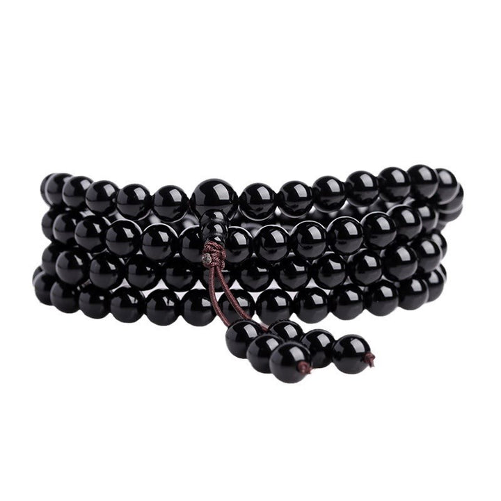 Bracelet Mala 108 perles en obsidienne noire avec Buddha Stones