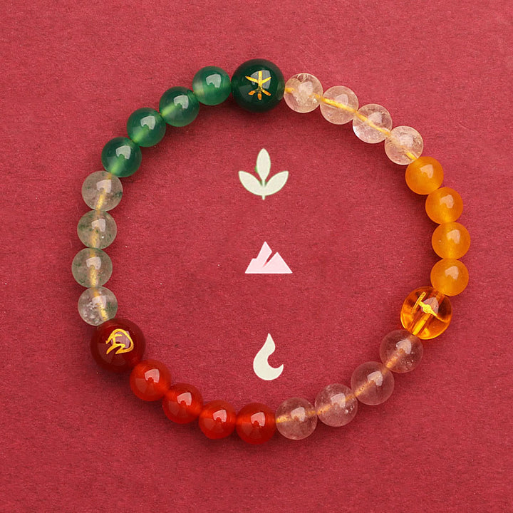 Bracelet de richesse en Buddha Stones, cinq éléments, divers cristaux d'agate, quartz vert fraise, pierre du soleil - image 3