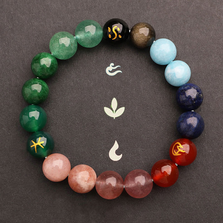Bracelet de richesse en Buddha Stones, cinq éléments, divers cristaux d'agate, quartz vert fraise, pierre du soleil - image 39