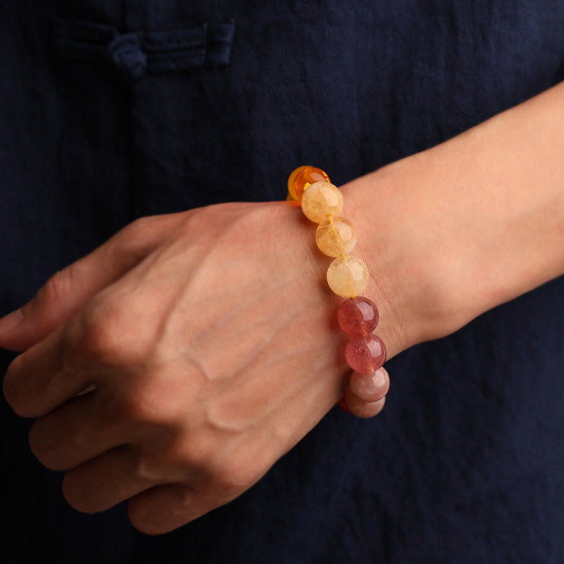 Bracelet de richesse en Buddha Stones, cinq éléments, divers cristaux d'agate, quartz vert fraise, pierre du soleil - image 33