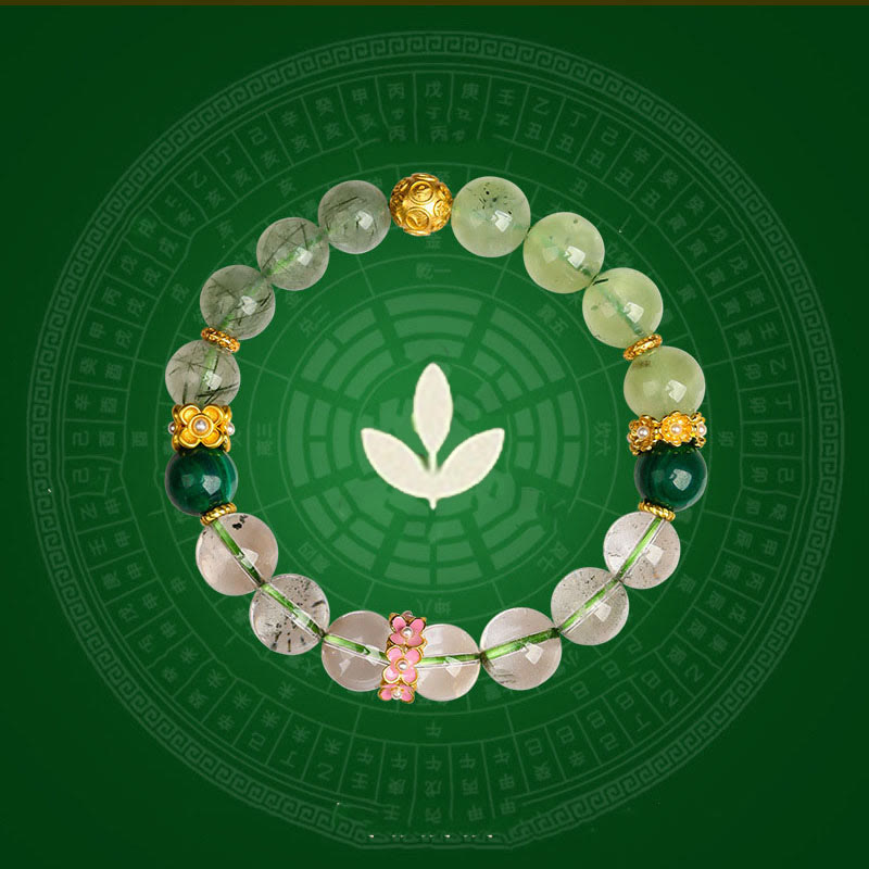 Buddha Stones Cinq éléments Divers cristal d'agate Fantôme vert Quartz rutile Agate raisin vert Bracelet porte-bonheur Malachite