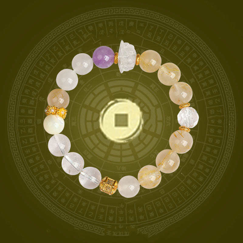 Buddha Stones Cinq éléments Divers cristal d'agate Fantôme vert Quartz rutile Agate raisin vert Bracelet porte-bonheur Malachite - image 11