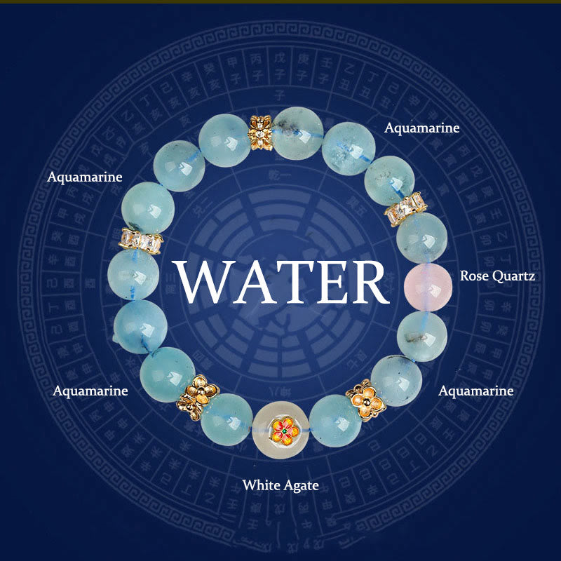 Buddha Stones Cinq éléments Divers cristal d'agate Fantôme vert Quartz rutile Agate raisin vert Bracelet porte-bonheur Malachite - Eau (Tour de poignet : 14-16 cm) - image 12