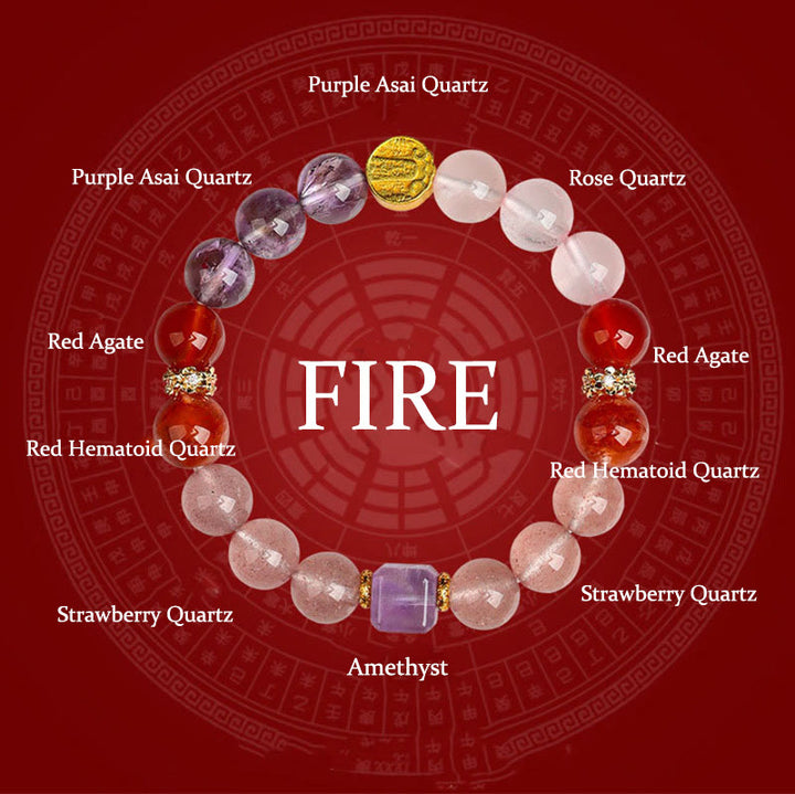 Buddha Stones Cinq éléments Divers cristal d'agate Fantôme vert Quartz rutile Agate raisin vert Bracelet porte-bonheur Malachite - Feu (Tour de poignet : 14-16 cm) - image 17