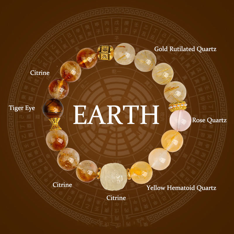 Buddha Stones Cinq éléments Divers cristal d'agate Fantôme vert Quartz rutile Agate raisin vert Bracelet porte-bonheur Malachite - Terre (Tour de poignet : 14-16 cm) - image 22