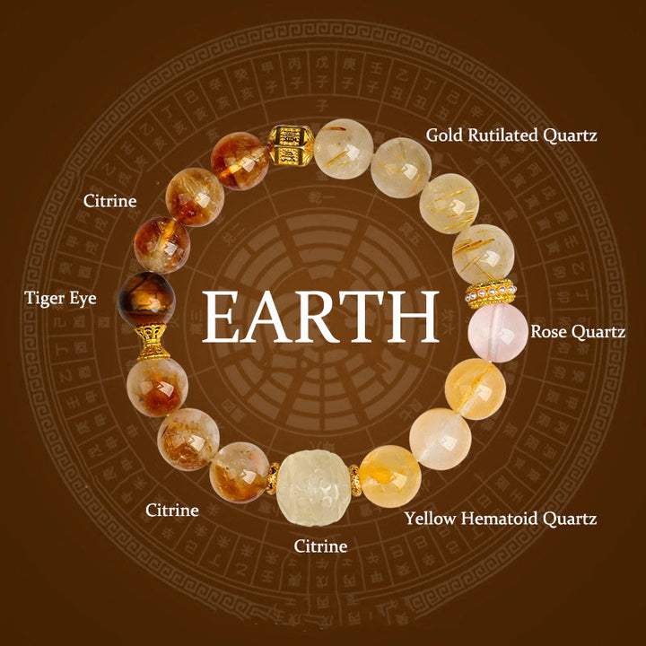 Buddha Stones Cinq éléments Divers cristal d'agate Fantôme vert Quartz rutile Agate raisin vert Bracelet porte-bonheur Malachite - Terre (Tour de poignet : 14-16 cm) - image 22