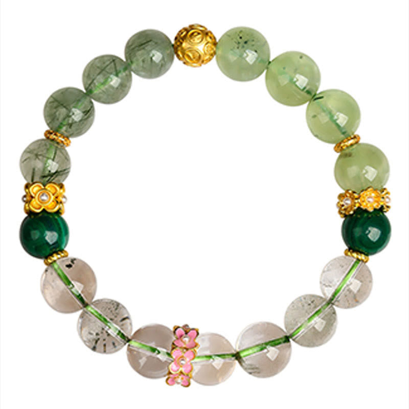 Buddha Stones Cinq éléments Divers cristal d'agate Fantôme vert Quartz rutile Agate raisin vert Bracelet porte-bonheur Malachite - image 3