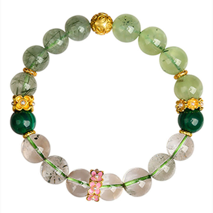 Buddha Stones Cinq éléments Divers cristal d'agate Fantôme vert Quartz rutile Agate raisin vert Bracelet porte-bonheur Malachite - image 3