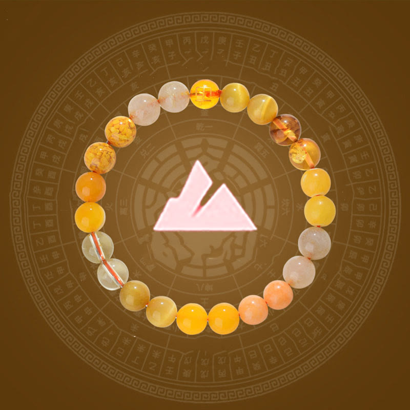 Bracelet porte-bonheur en Buddha Stones, cinq éléments, divers cristaux d'agate, quartz rutile, œil de tigre, agate jaune, citrine - image 1
