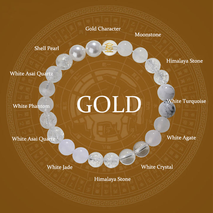 Bracelet porte-bonheur en Buddha Stones, cinq éléments, divers cristaux d'agate, quartz rutile, œil de tigre, agate jaune, citrine - image 11