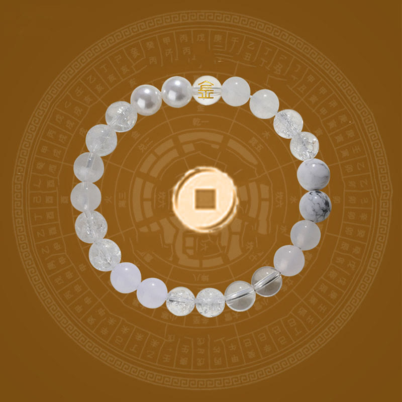 Bracelet porte-bonheur en Buddha Stones, cinq éléments, divers cristaux d'agate, quartz rutile, œil de tigre, agate jaune, citrine