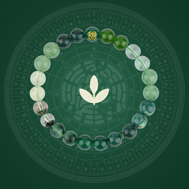 Bracelet porte-bonheur en Buddha Stones, cinq éléments, divers cristaux d'agate, quartz rutile, œil de tigre, agate jaune, citrine - image 17