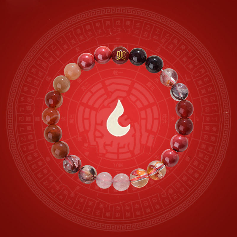 Bracelet porte-bonheur en Buddha Stones, cinq éléments, divers cristaux d'agate, quartz rutile, œil de tigre, agate jaune, citrine - image 27