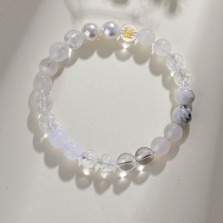 Bracelet porte-bonheur en Buddha Stones, cinq éléments, divers cristaux d'agate, quartz rutile, œil de tigre, agate jaune, citrine