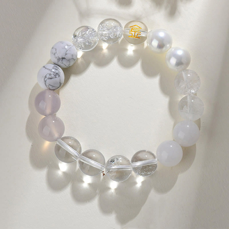 Bracelet porte-bonheur en Buddha Stones, cinq éléments, divers cristaux d'agate, quartz rutile, œil de tigre, agate jaune, citrine - Or (Tour de poignet : 14-16 cm) - 12 mm - image 14