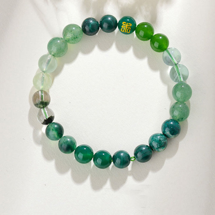 Bracelet porte-bonheur en Buddha Stones, cinq éléments, divers cristaux d'agate, quartz rutile, œil de tigre, agate jaune, citrine