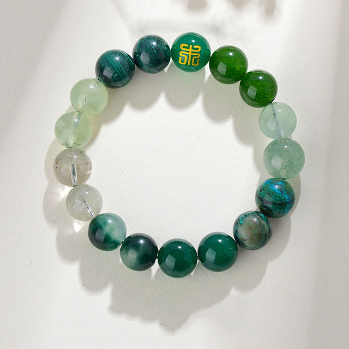 Bracelet porte-bonheur en Buddha Stones, cinq éléments, divers cristaux d'agate, quartz rutile, œil de tigre, agate jaune, citrine