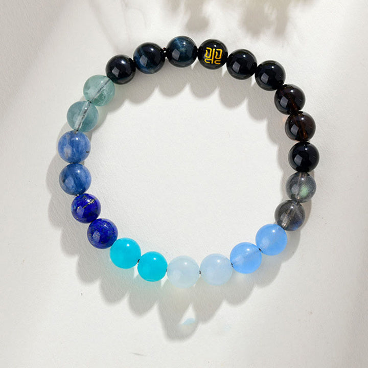 Bracelet porte-bonheur en Buddha Stones, cinq éléments, divers cristaux d'agate, quartz rutile, œil de tigre, agate jaune, citrine