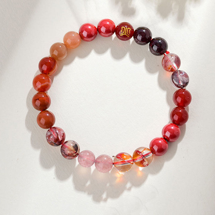 Bracelet porte-bonheur en Buddha Stones, cinq éléments, divers cristaux d'agate, quartz rutile, œil de tigre, agate jaune, citrine