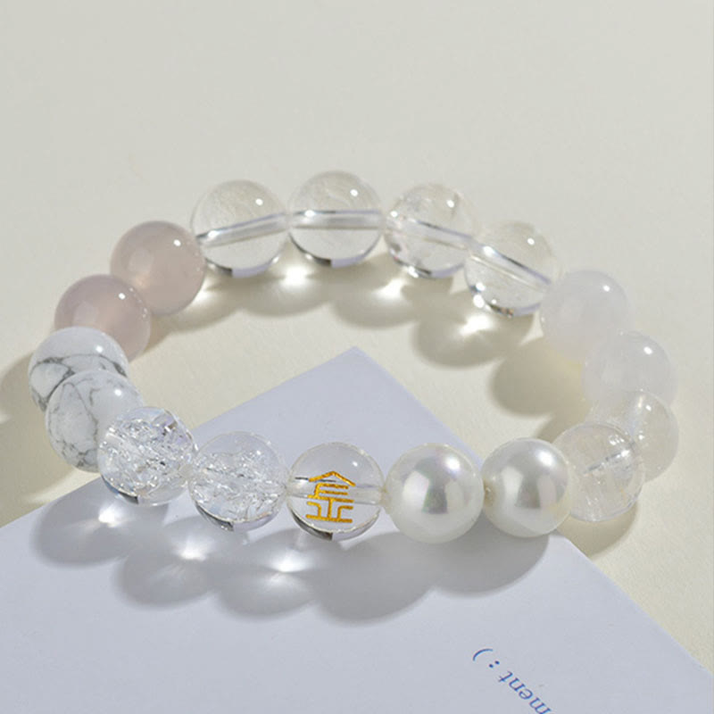 Bracelet porte-bonheur en Buddha Stones, cinq éléments, divers cristaux d'agate, quartz rutile, œil de tigre, agate jaune, citrine