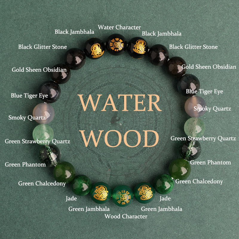 Buddha Stones Cinq éléments Divers cristal d'agate Agate rouge du Sud Quartz fraise Pierre de soleil Citrine Bracelet porte-bonheur - Bois d'eau (Tour de poignet : 14-16 cm) - 8 mm - image 13