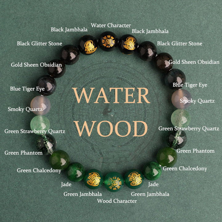 Buddha Stones Cinq éléments Divers cristal d'agate Agate rouge du Sud Quartz fraise Pierre de soleil Citrine Bracelet porte-bonheur - Bois d'eau (Tour de poignet : 14-16 cm) - 8 mm - image 13