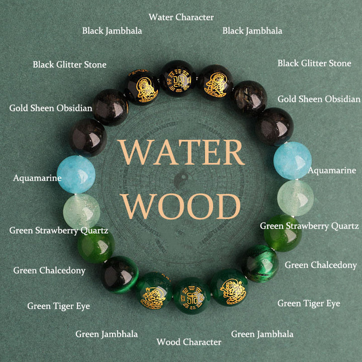 Buddha Stones Cinq éléments Divers cristal d'agate Agate rouge du Sud Quartz fraise Pierre de soleil Citrine Bracelet porte-bonheur - Bois d'eau (Tour de poignet : 14-16 cm) - 10 mm - image 15