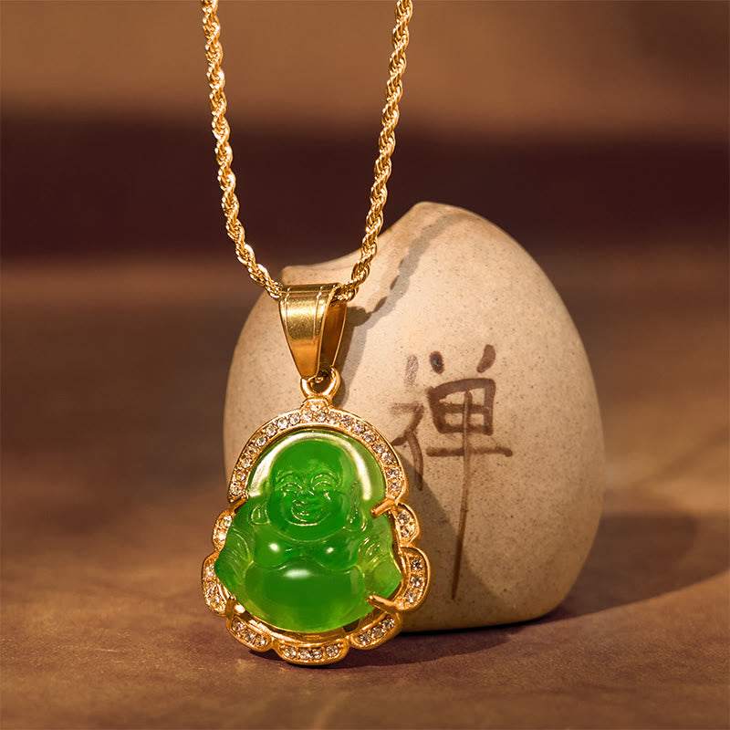 Collier avec pendentif porte-bonheur en jade Bouddha rieur rempli d'or 18 carats de Buddha Stones - image 4