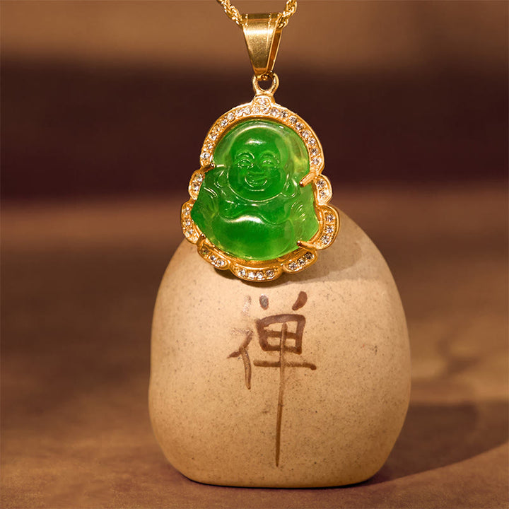 Collier avec pendentif porte-bonheur en jade Bouddha rieur rempli d'or 18 carats de Buddha Stones - image 5