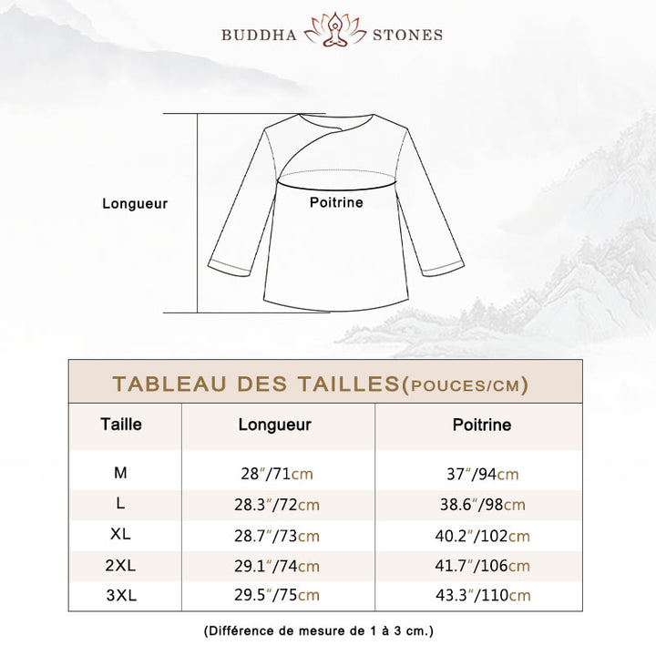 Ensemble de 2 pièces en coton et lin pour femme avec haut et pantalon blanc et Buddha Stones, design simple, méditation, yoga, zen, tai-chi - image 5