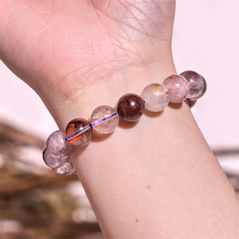 Bracelet de sagesse et d'amour fantôme violet naturel en Buddha Stones