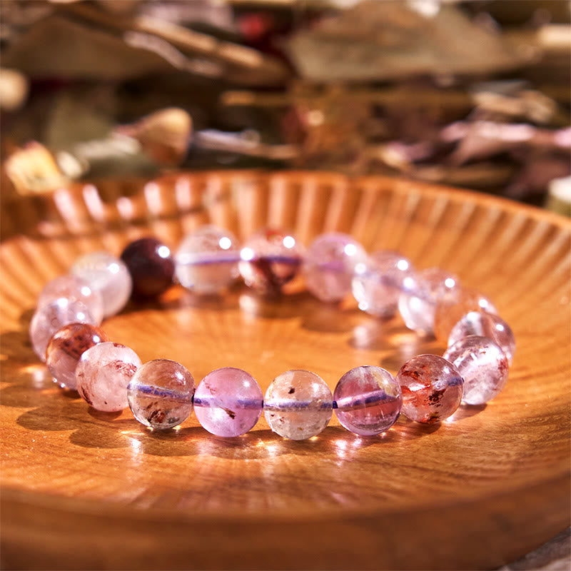 Bracelet de sagesse et d'amour fantôme violet naturel en Buddha Stones