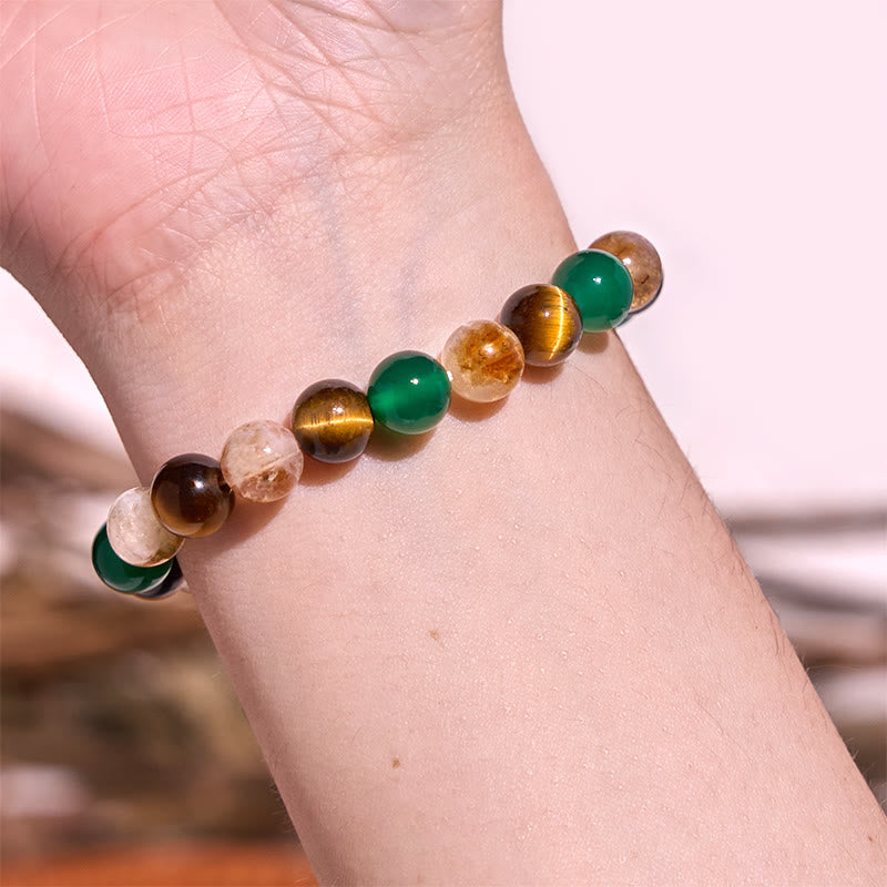 Bracelet de protection en perles mélangées avec œil de tigre, agate verte et Buddha Stones - image 4