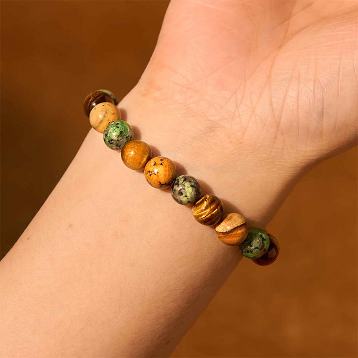 Bracelet de protection en perles mélangées avec Buddha Stones et jaspe turquoise et œil de tigre