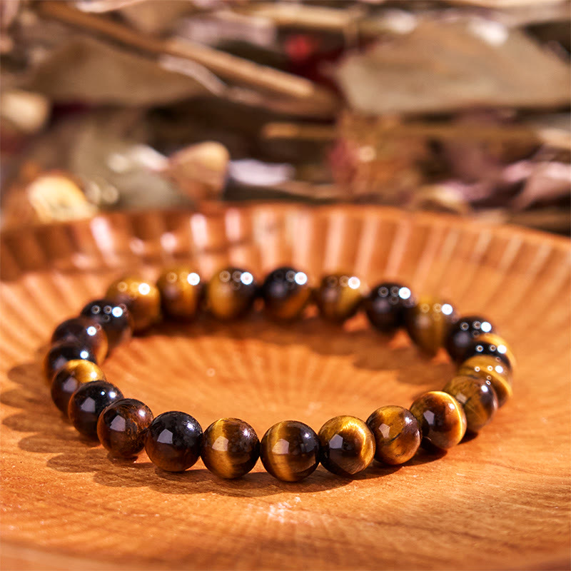 Bracelet de force en œil de tigre et Buddha Stones