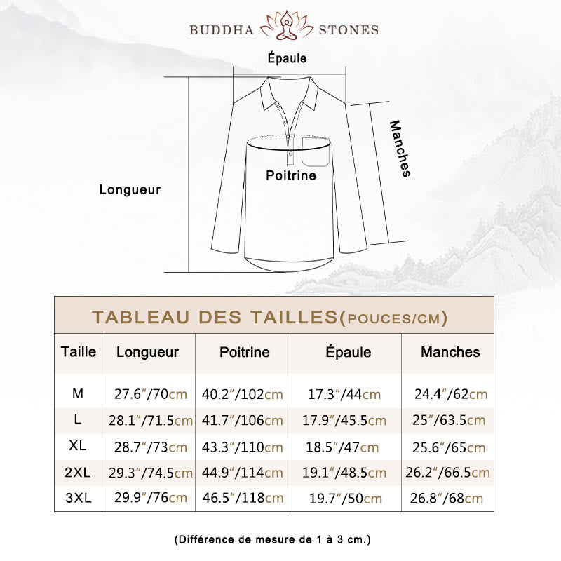 Chemise ample à manches longues et demi-bouton en lin pour homme Buddha Stones , couleur unie